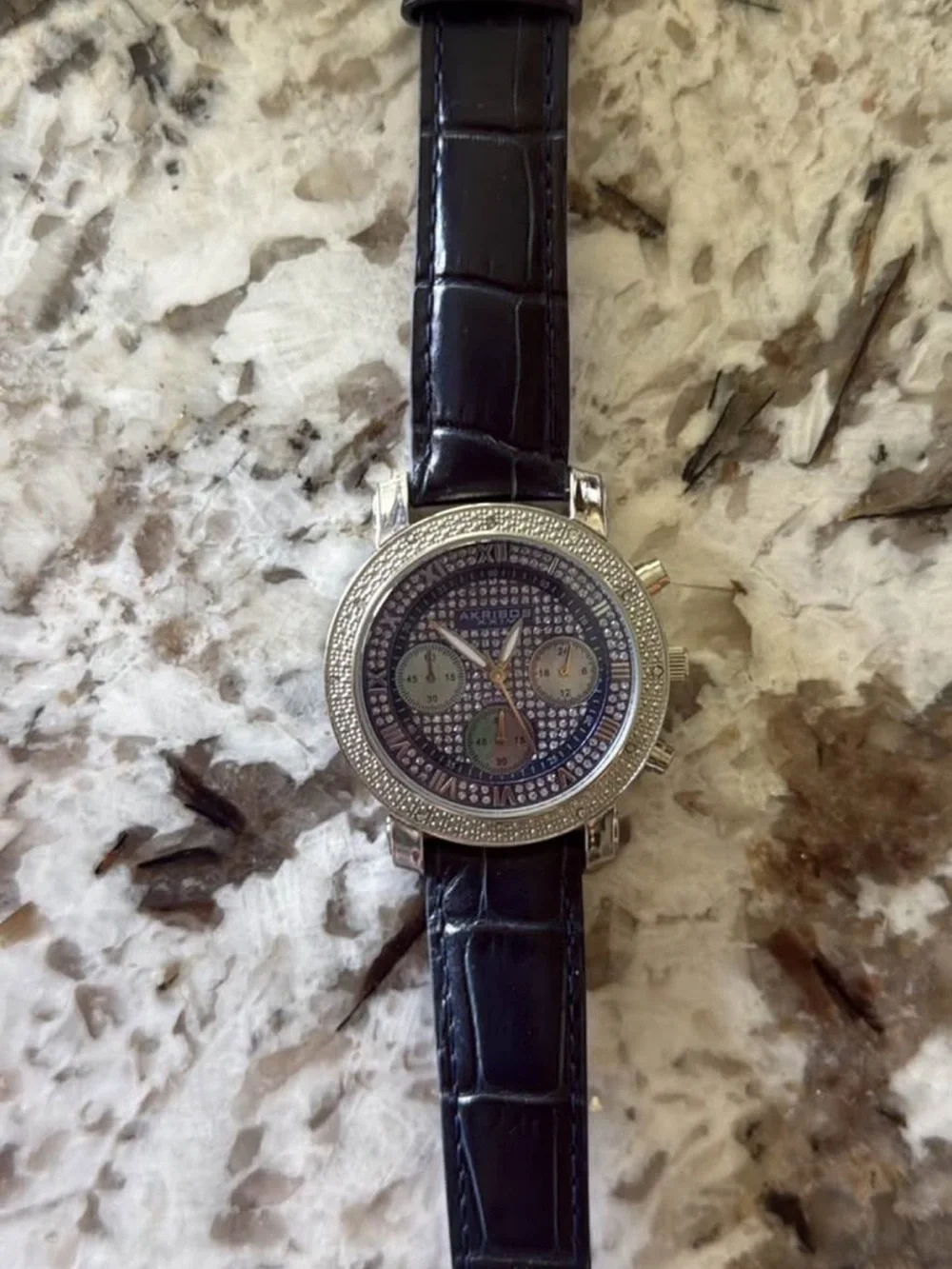 Akribos Black Leather Strap Chronograph Watch